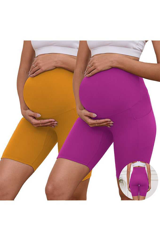 Women's Plus Size Butterluxe Maternity Shorts over The Belly Pregnancy Yoga Shorts Workout Athletic Biker Shorts 2-Pack