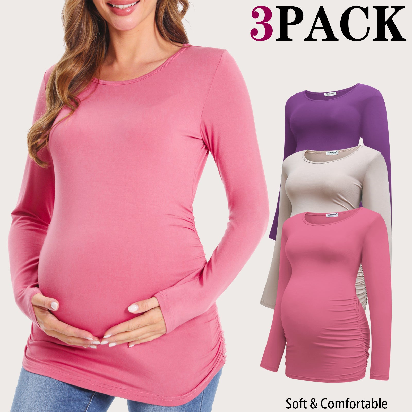 Womens Maternity Long Sleeve Tshirt 3 Packs
