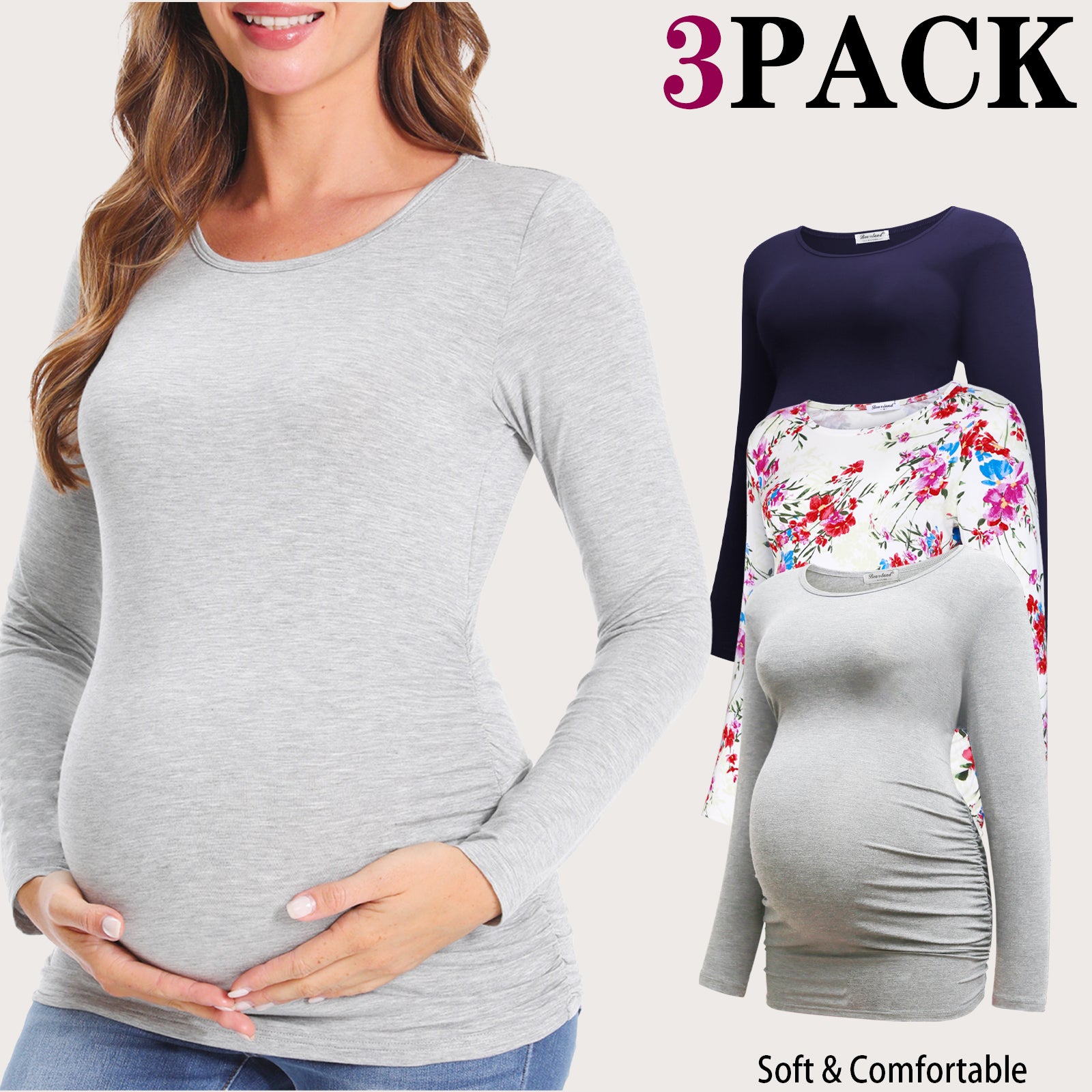 Womens Maternity Long Sleeve Tshirt 3 Packs