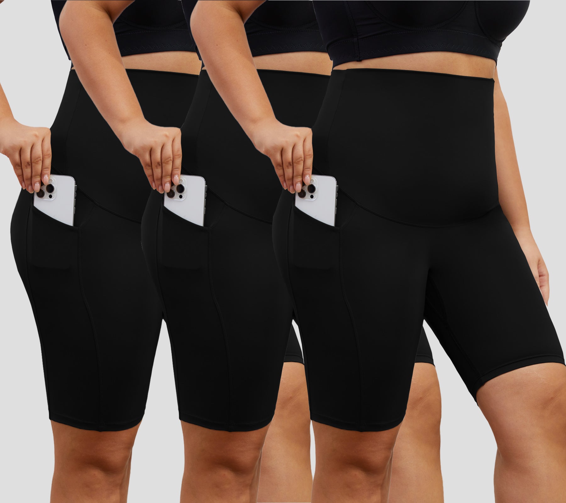 DDLUYY Women's Plus Size Butterluxe Tummy Control High Waist Yoga Shorts Workout Athletic Biker Shorts with Pockets 3-Pack