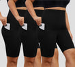 DDLUYY Women's Plus Size Butterluxe Tummy Control High Waist Yoga Shorts Workout Athletic Biker Shorts with Pockets 3-Pack