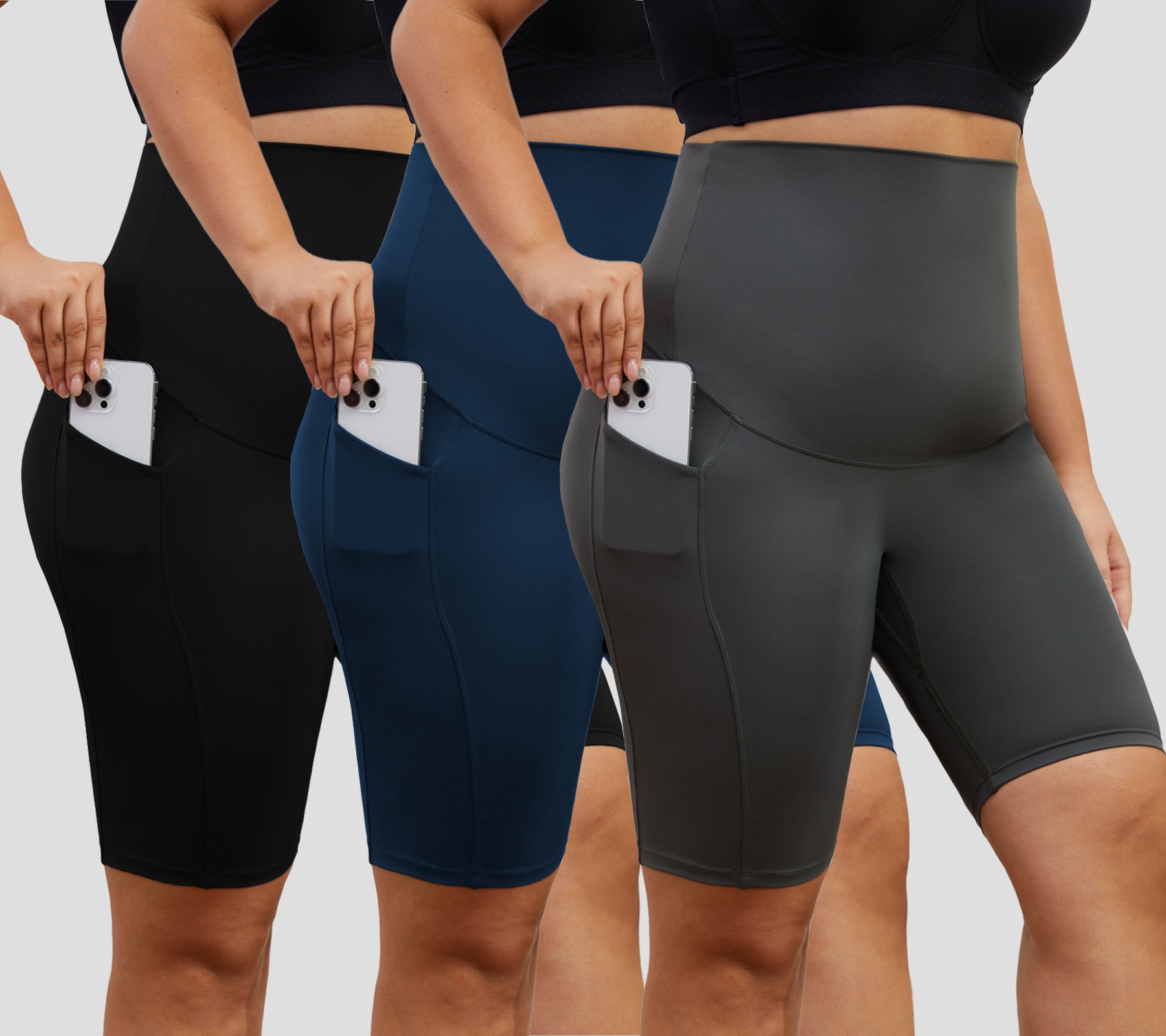 DDLUYY Women's Plus Size Butterluxe Tummy Control High Waist Yoga Shorts Workout Athletic Biker Shorts with Pockets 3-Pack