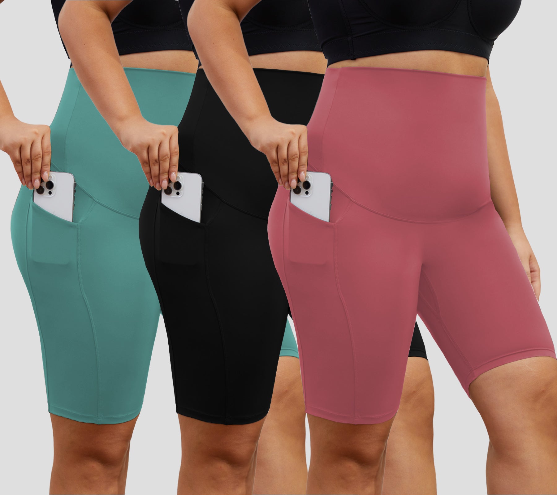 DDLUYY Women's Plus Size Butterluxe Tummy Control High Waist Yoga Shorts Workout Athletic Biker Shorts with Pockets 3-Pack
