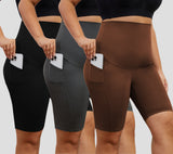 DDLUYY Women's Plus Size Butterluxe Tummy Control High Waist Yoga Shorts Workout Athletic Biker Shorts with Pockets 3-Pack