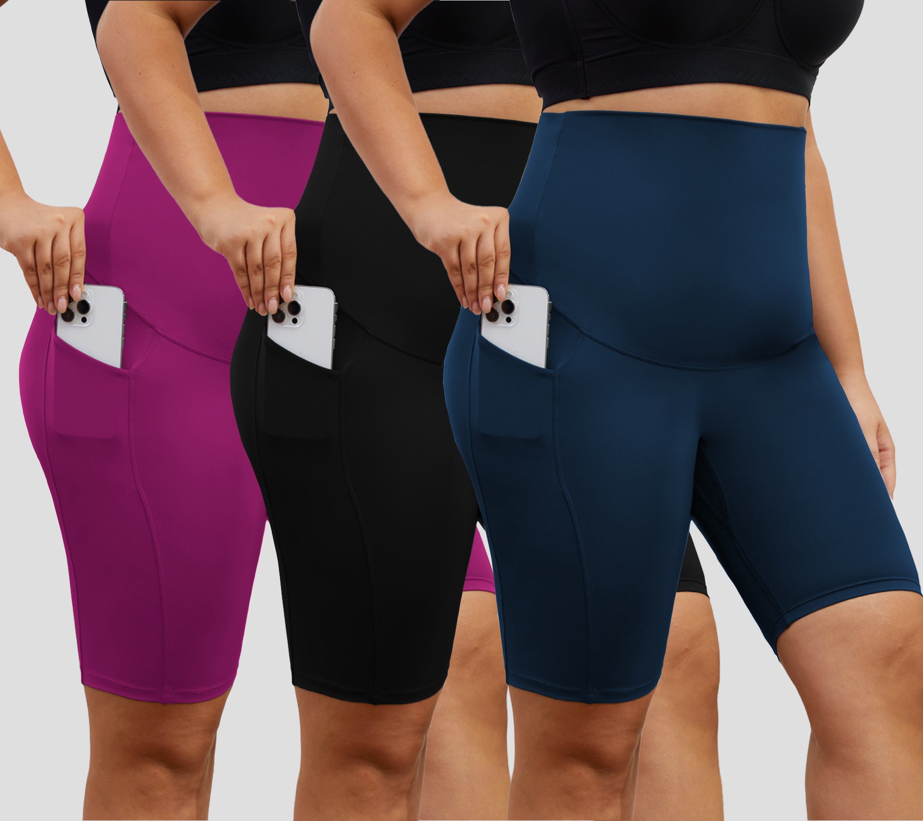 DDLUYY Women's Plus Size Butterluxe Tummy Control High Waist Yoga Shorts Workout Athletic Biker Shorts with Pockets 3-Pack