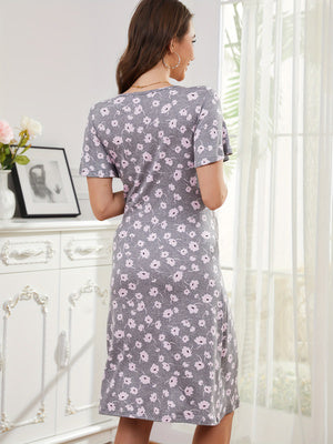 Bearsland Women's Short-Sleeve Crew-Neck Printed Nursing Dress