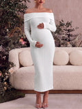 Long Sleeve Off Shoulder Maternity Dress for Photoshoot Baby Shower Bodycon Maxi Maternity Dresses Side Split Pregnancy Dress Formal Long Dresses