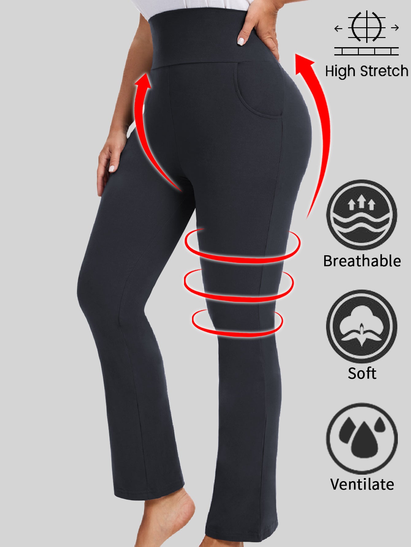 Womens Plus Size Flare Leggings with Pocket 3-Pack