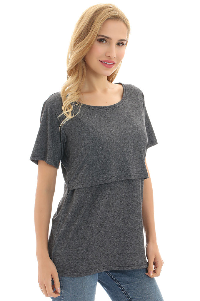 BEARSLAND Women's Round Neck Nursing Short Sleeve Top