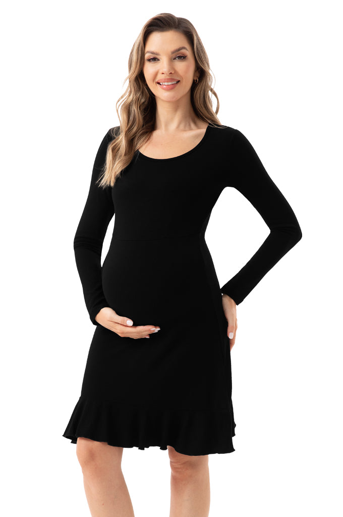 Bearsland Long Sleeve Ruffle Hem Maternity Dress