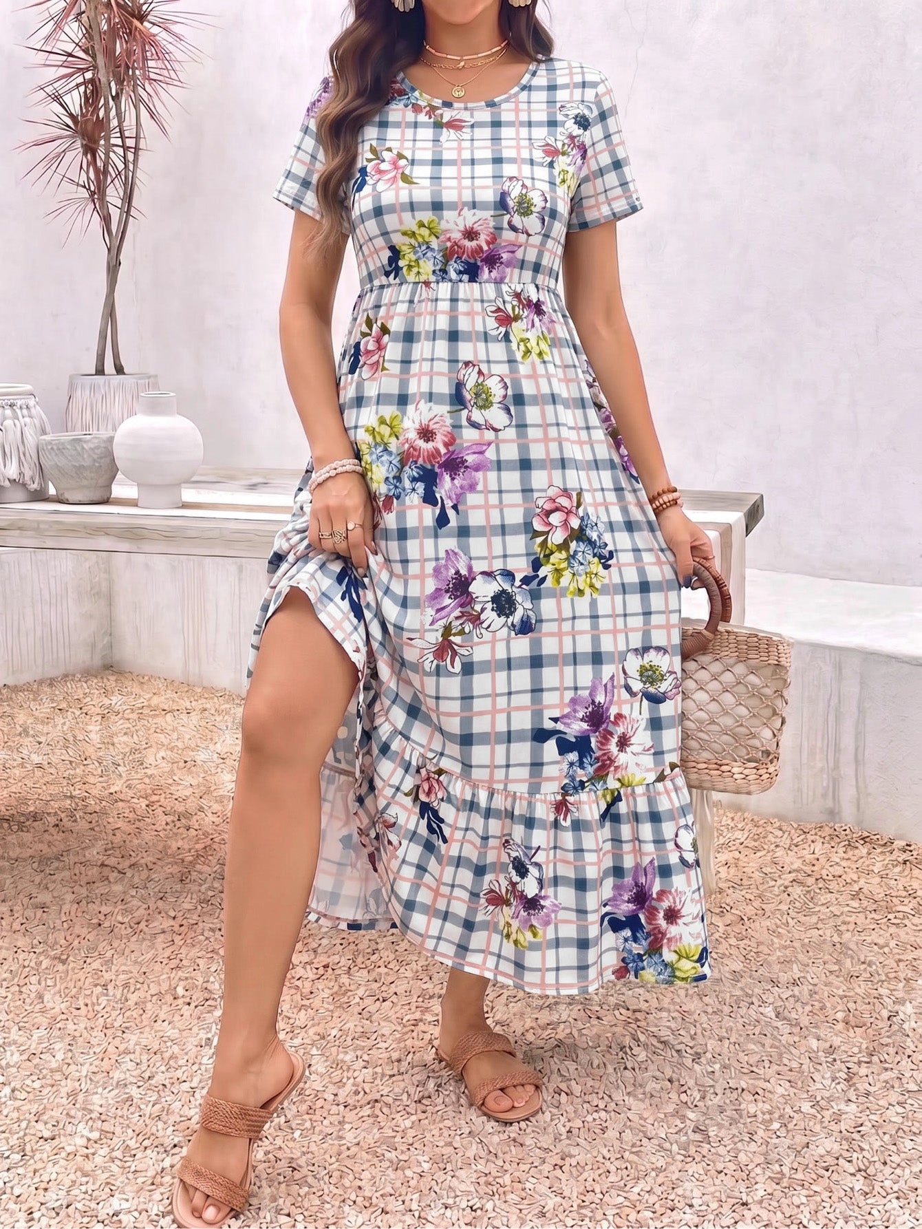 Beaisland round neck short sleeve maternity dress
