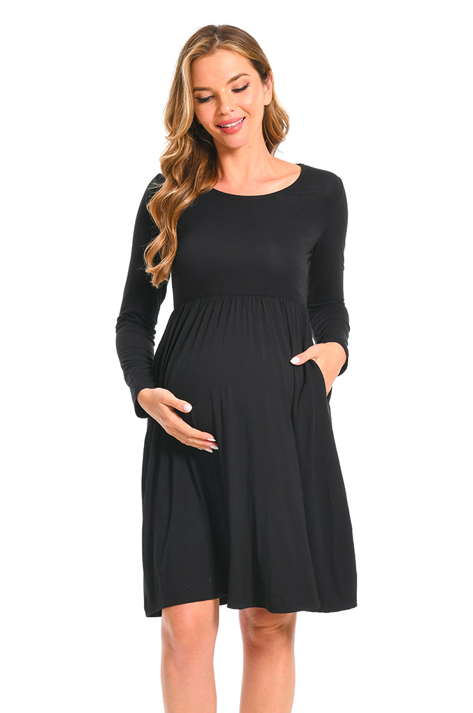 Bearsland Women’s Long Sleeve Maternity Dresses with Pocket