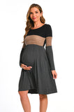 Bearsland Women's Long Sleeve Patchwork Maternity Dress