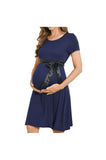 Bearsland Women’s Maternity Midi Dress Short Sleeve Casual Beach Pregnancy Dresses with Belt