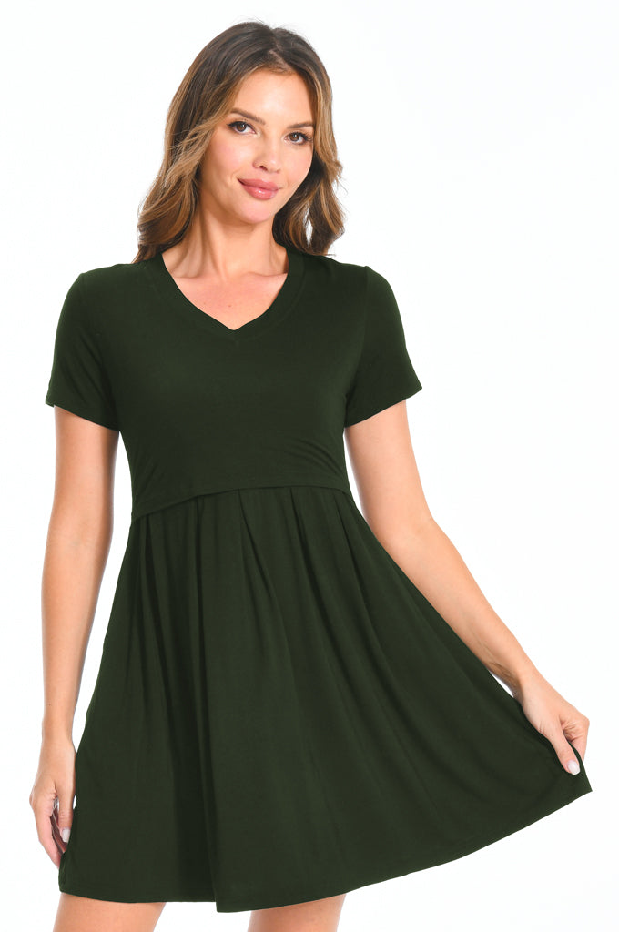 Bearsland Women's Short Sleeve Maternity Nursing Dress with Pockets