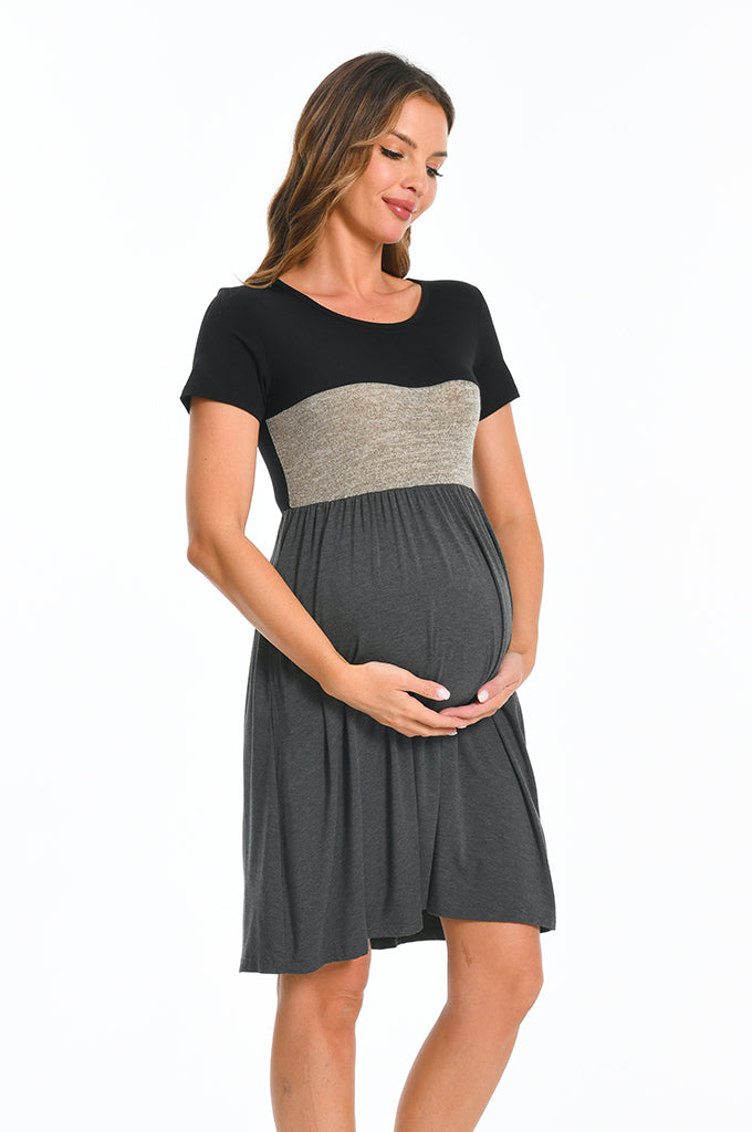 Bearsland Women's Short Sleeve Patchwork Maternity Dress