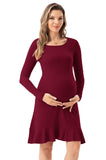 Bearsland Long Sleeve Ruffle Hem Maternity Dress