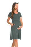 Bearsland Women's Short Sleeve Maternity Dress with Pocket