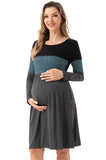 Bearsland Women's Long Sleeve Patchwork Maternity Dress