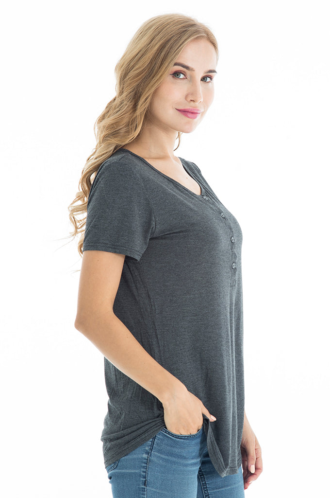 BEARSLAND Round Neck Nursing Short Sleeve Top