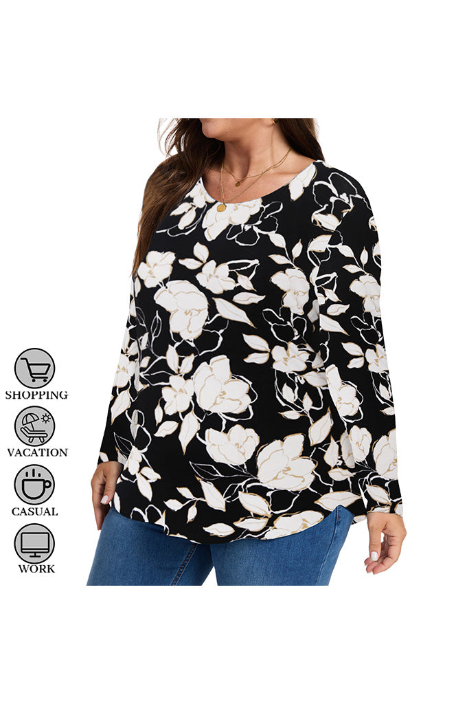 Women's Plus Size Tops Crew neck Long Sleeve Shirts Loose Tunic Tops Fall Shirts