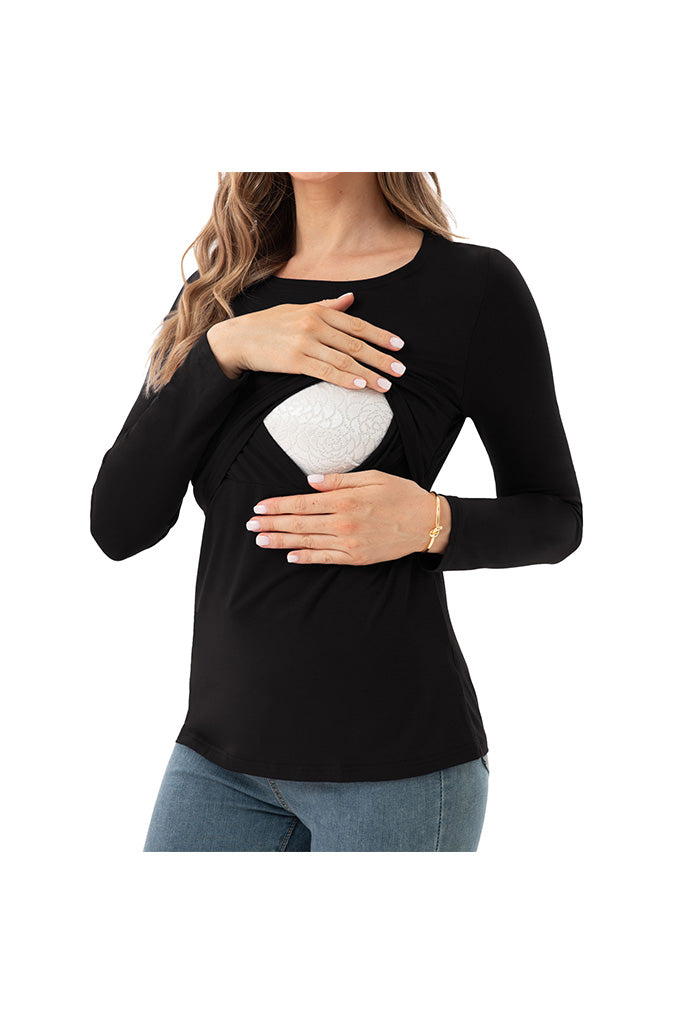 Women's Maternity Nursing Tops Comfy Long Sleeve Breastfeeding T-Shirt 3-Pack
