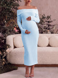 Long Sleeve Off Shoulder Maternity Dress for Photoshoot Baby Shower Bodycon Maxi Maternity Dresses Side Split Pregnancy Dress Formal Long Dresses