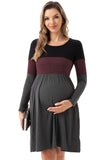 Bearsland Women's Long Sleeve Patchwork Maternity Dress