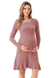 Bearsland Long Sleeve Ruffle Hem Maternity Dress