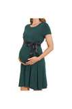 Bearsland Women’s Maternity Midi Dress Short Sleeve Casual Beach Pregnancy Dresses with Belt