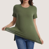 Women's Maternity Tops Crewneck Short Sleeve Shirts Casual Loose Tunic Tops Split Hem Ribbed Summer Blouses Pregnancy Clothes