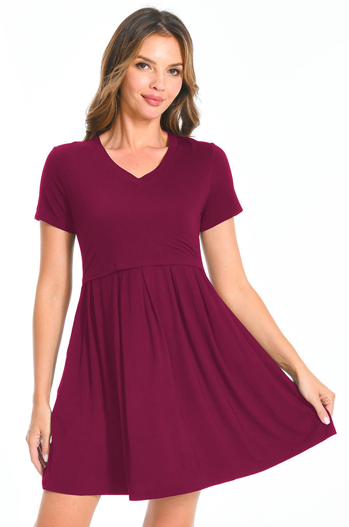 Bearsland Women's Short Sleeve Maternity Nursing Dress with Pockets