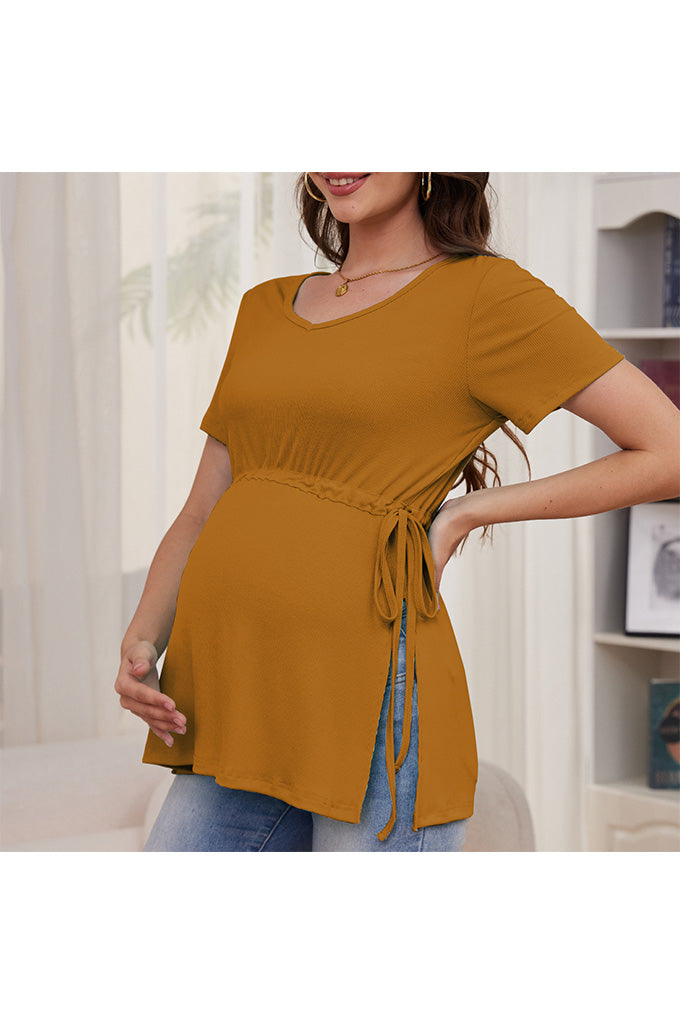 Bearsland Women's Maternity Shirt Casual Tops Side Split Pullovers Pregnancy Clothes