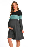 Bearsland Women's Long Sleeve Patchwork Maternity Dress