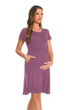 Bearsland Women's Short Sleeve Maternity Dress with Pocket