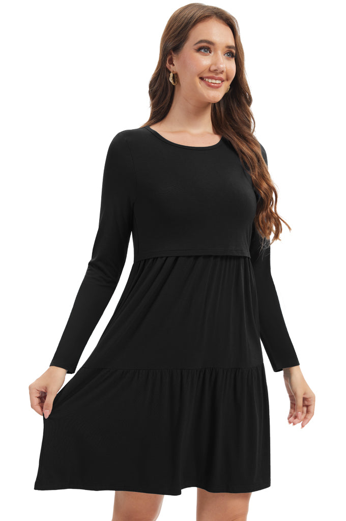 Bearsland Women’s Long Sleeve Nursing Dress with Pocket