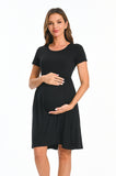 Bearsland Women's Short Sleeve Maternity Dress with Pocket