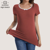 Casual Ribbed Scoop Neck Short Sleeve Maternity Top