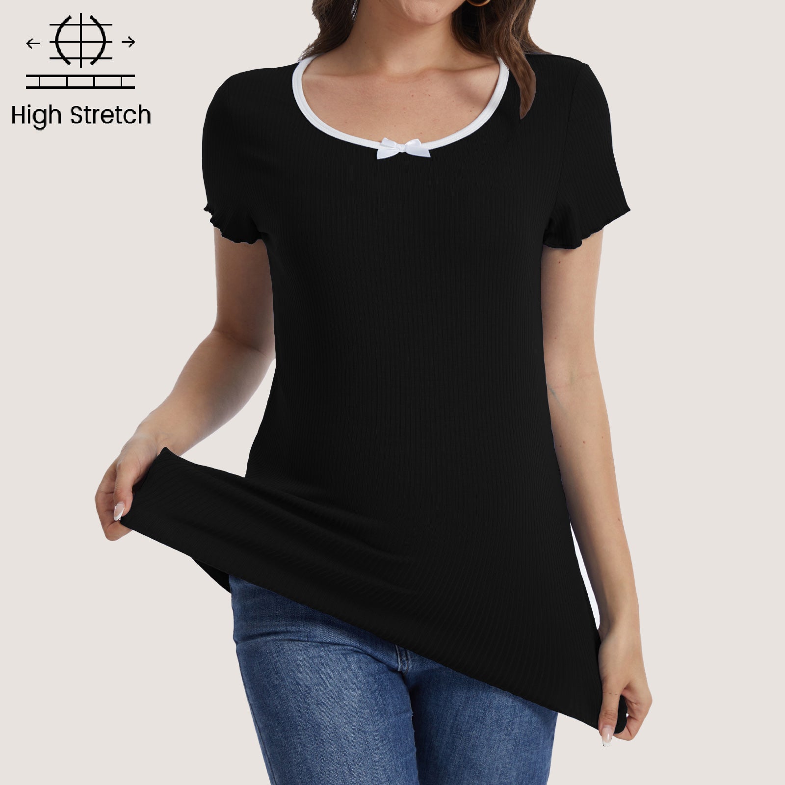 Casual Ribbed Scoop Neck Short Sleeve Maternity Top