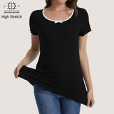 Casual Ribbed Scoop Neck Short Sleeve Maternity Top