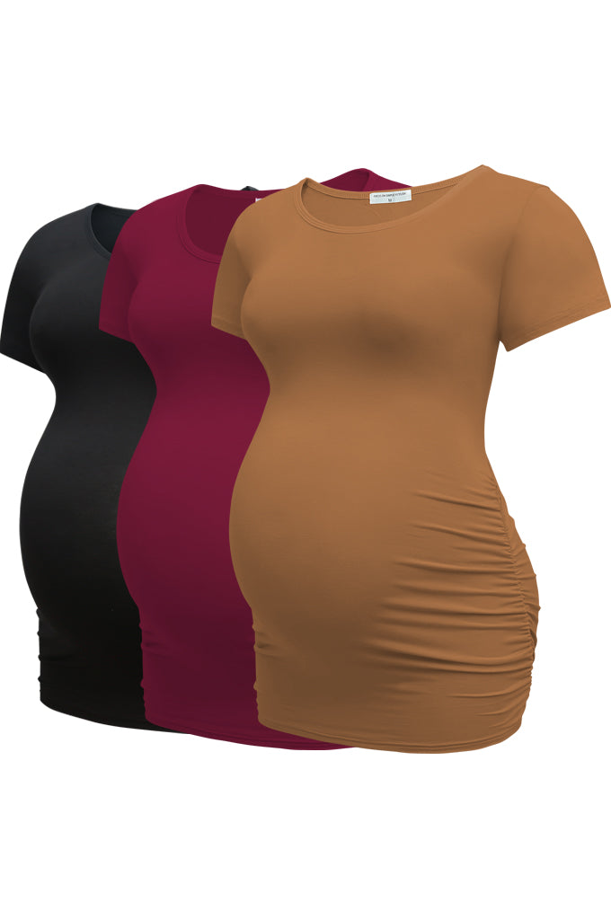 Bearsland Women's Maternity T-Shirt 3-Pack Classic Side Ruffle