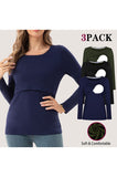 Women's Maternity Nursing Tops Comfy Long Sleeve Breastfeeding T-Shirt 3-Pack