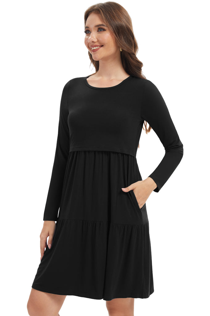 Bearsland Women’s Long Sleeve Nursing Dress with Pocket