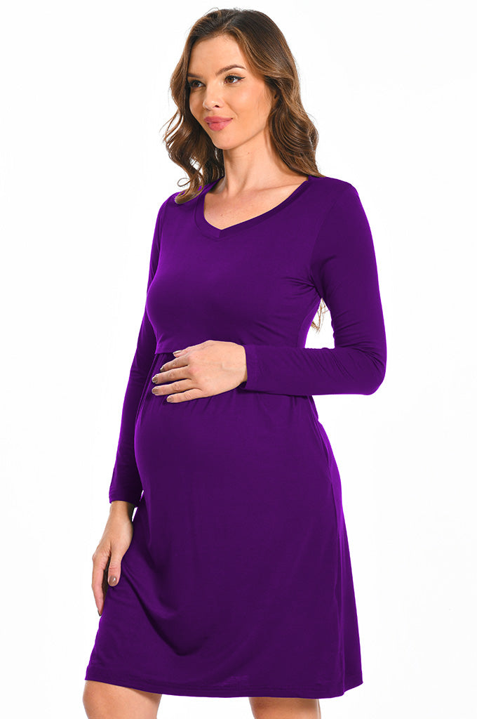 Bearsland Women's V-Neck Long Sleeve Maternity Dresses Nursing Dresses