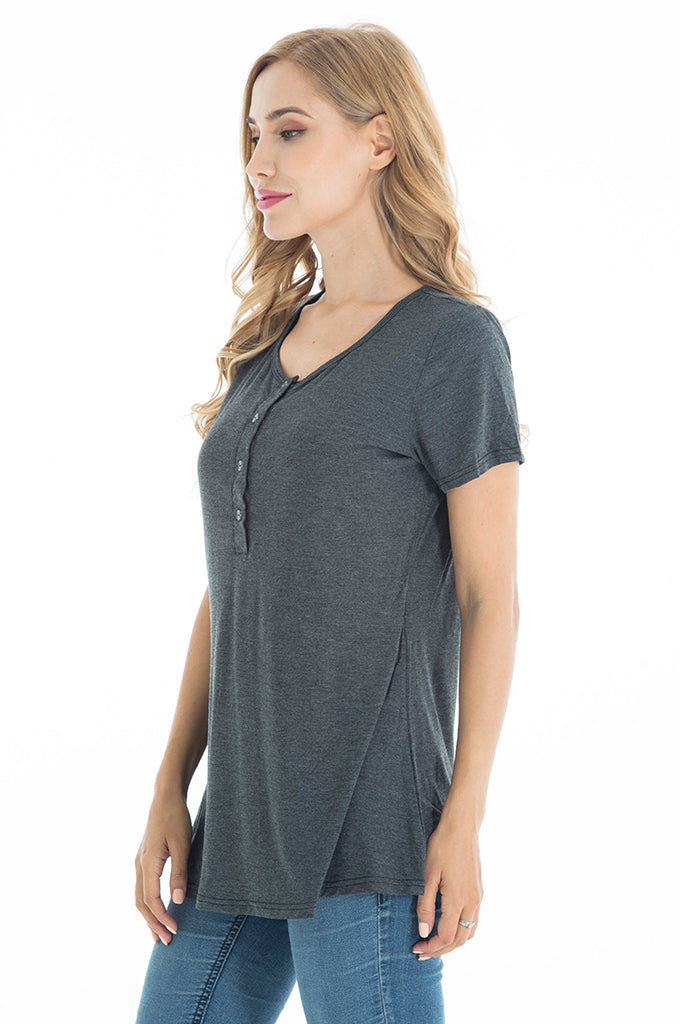 BEARSLAND Round Neck Nursing Short Sleeve Top