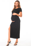 Women's Short Sleeve Maternity Dress Ruched Split Pregnancy Maxi Dresses 2-Pack