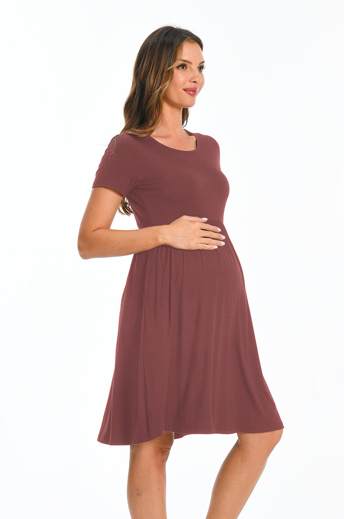 Bearsland Women's Short Sleeve Maternity Dress with Pocket