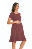 Bearsland Women's Short Sleeve Maternity Dress with Pocket