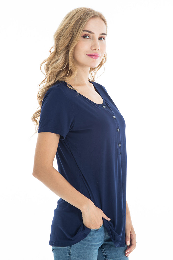 BEARSLAND Round Neck Nursing Short Sleeve Top