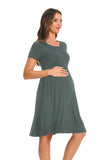 Bearsland Women's Short Sleeve Maternity Dress with Pocket